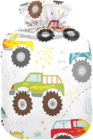Garrafas de água quente com capa Kids Doodle Monster Truck Hot Water Saco para alívio da dor, mulheres adultos, garrafas de