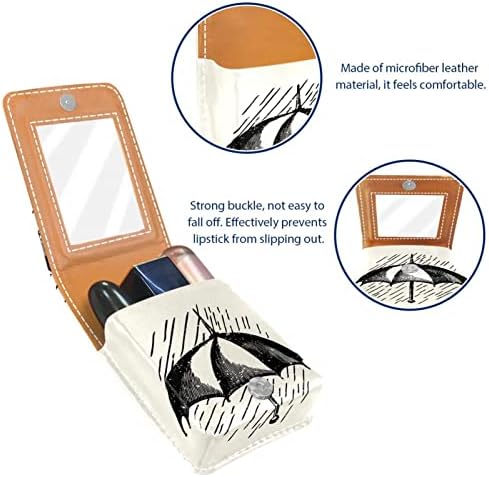 Umballa preta no suporte de batom de batom de chuva com espelho, bolsa de brilho labial portátil, kit de armazenamento cosmético