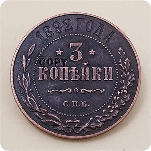 1892 Rússia 3 Kopeks Copiar moeda para cópia para decoração do escritório da sala de casa