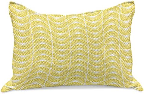 Ambesonne Yellow and Brancht Quilt Cenwrowcover, curvas de padrões abstratos inspirados no sol ondas retrô clássico vertical,