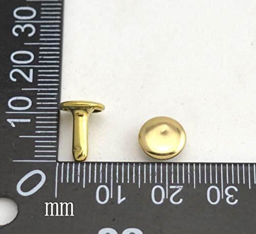WuuyCoky Light Golden Double Cap Leather rebites tubulares de metal tampa 10 mm e pacote de 6 mm de 100 conjuntos