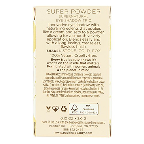 Pacifica Beauty Super Powder Powder Supernatural Eye Shadow Trio com pedra, frio, raposa, 0,1 onça