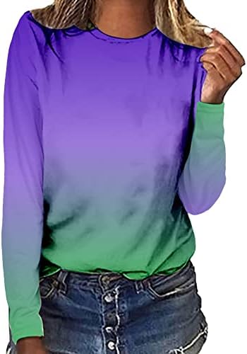 Tops de verão para mulheres 2023 gradiente de arco -íris casual de manga longa camisetas túnica protetora solar de túnica