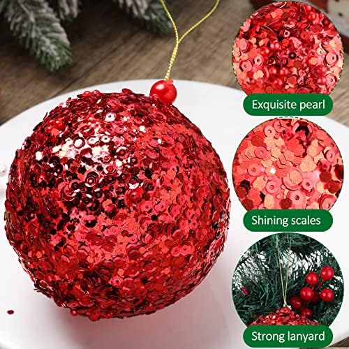Vinsot 12 peças 4,25 polegadas Bola de Natal Ornamentos de bola de Natal Bolas penduradas Bolas brilhantes de lantejoulas de árvore