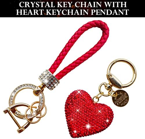 Chaveiro de cristal para mulheres com chave de strolma de stromestone -formato de coração pingente de chaveiro fofo, bling cor