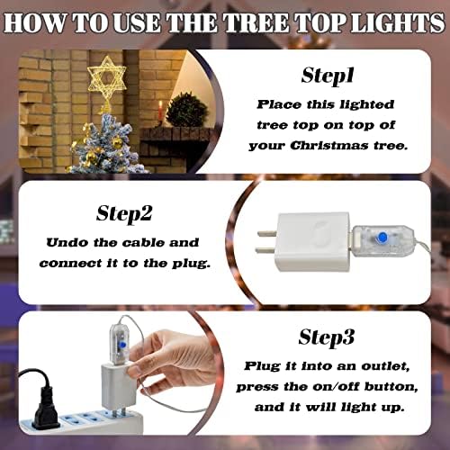 Bestpty 11 polegadas Tree Christmas Star Topper USB Plug Plug Powered Christmas Tree Lopper iluminado, Gold Iron Christmas
