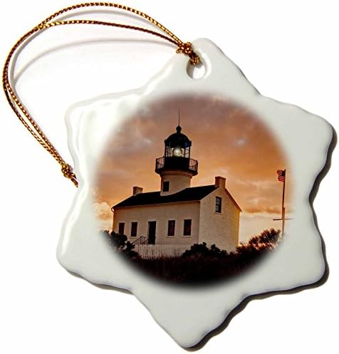 3d Rose California-San Diego-Old Loma Lighthouse Snowflake Porcelain Ornament, 3