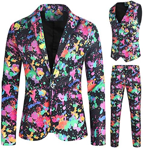 BMISEGM Terne for Men mens moda casual lindo casaco estampado colete conjunto de três peças terno