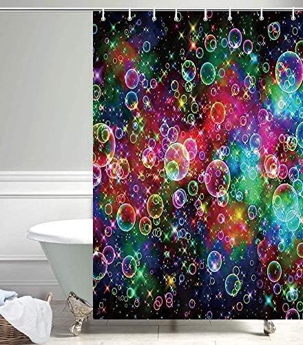 Cortinas engraçadas de chuveiro de bolhas coloridas, Dreamy Rainbow Universe Nebula Galaxia para crianças meninos adolescentes