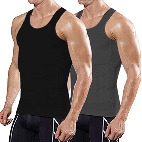 Coofandy Men's 2 Pack compressão camisa de compressão Slimming Shaper Vest Gym Gym Tank Tank Top Top sem mangas abdômen
