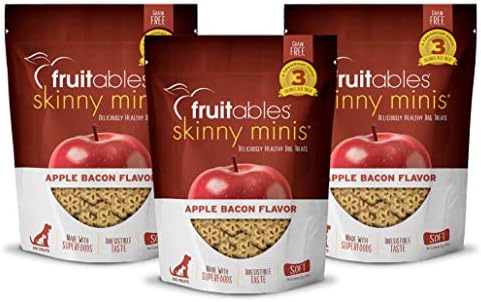 Frutables macios e mastigáveis ​​minis skinny 12 onça de maçã de bacon de bacon Treinamento de cães grátis, pacote de 3