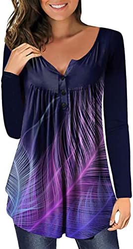 Blusas plissadas femininas gradiente blusas florais camisas de bustier boat de manga comprida Henley pescoço spandex salão