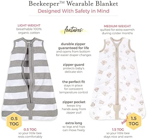 Abelhas de Burt Baby Unisisex-Baby Beekeeper Cobertor vestível, algodão orgânico, Swaddle Transition Sleeping Saco