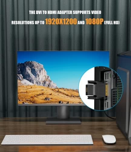 Berlat DVI para adaptador HDMI, DVI 24+1 Adaptador fêmea de homens a HDMI Conversor de porta DVI-d bidirecional, banhado a ouro,