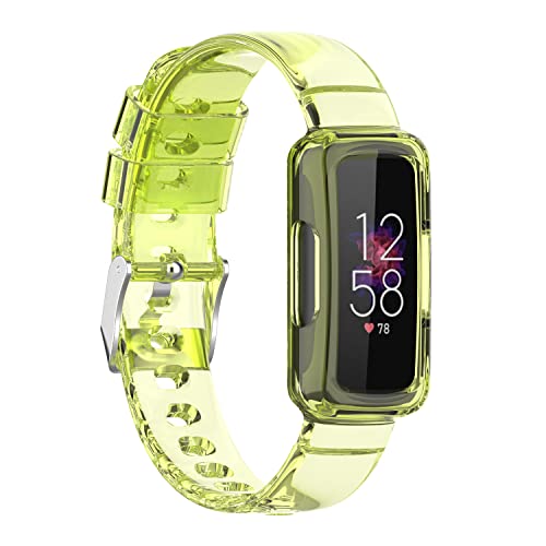 EIEUUK Transparente Watchband Compatível com Fitbit Luxe/se/inspire/inspire2/inspire hr/ace2/ace3 para homens homens claros pulseira protetora de protetor Case Strap, amarelo transparente