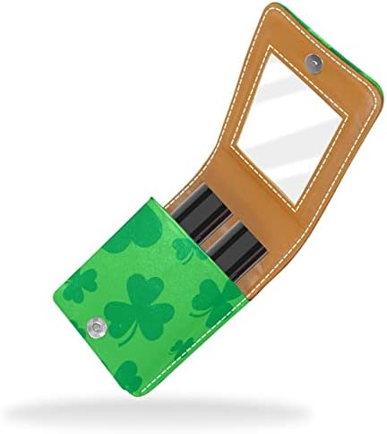 Mini Caso de Lipstick com Mirror for Purse, Green Lucky Irish Clover para Organização de Casos portáteis do Dia de São Patrício