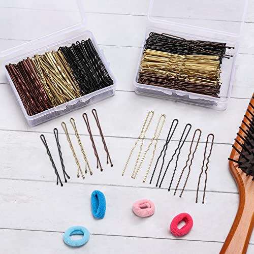 Kit de pinos de cabelo de 300pcs, incluindo pinos de bobby ondulados de 150pcs 2,4 e 150pcs 2,8 clipes de cabelo em U com 2