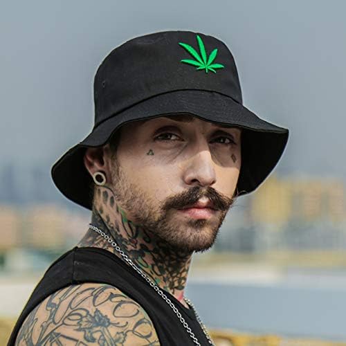 Inogih reversível com chapéu de balde maconha-cannabis folha dobrável chapéu de pescador compacável