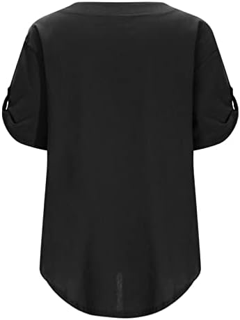 Camisetas de verão de manga longa e de manga longa retrô leves para mulheres coloridas de pescoço da tripulação Casual da moda