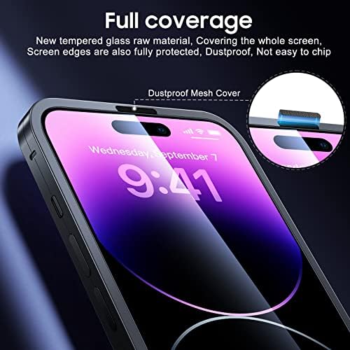 UniqueMe para iPhone 14 Pro Max Screen Protector, [Durabilidade dupla] [Compatível com MagSafe] 9H vidro temperado e lente