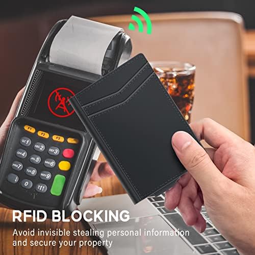 Titular do cartão de crédito de Gaochale [couro de grão superior] RFID bloqueando a carteira minimalista SMART Pop Up