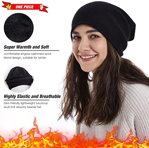 Missshorthair Warm Slouchy Feanie Hat for Women Winter 2 Peças Mistura de lã Chapéus e conjunto de luvas de tela sensível