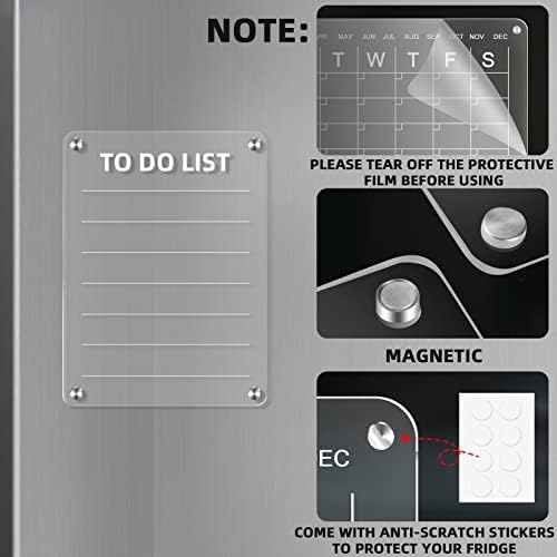 Placa de calendário de apréia magnética de acrílico para a geladeira 16 x12 e 8 x12, conjunto de planejadores nítidos do calendário da geladeira inclui 3 calendários acrílicos, 4 marcadores de apagamento seco, 8 ímãs de geladeira e borracha