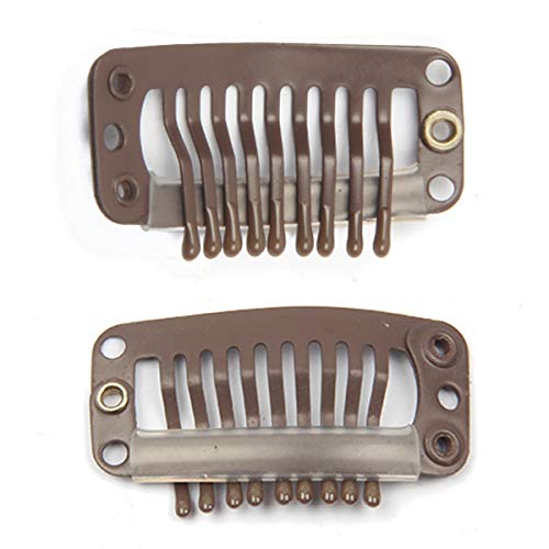 20pcs clipes de metal para extensões de cabelo clipe de bricolage sobre perucas de cabelo clipe 9 dentes 32 mm 1,2g/pc cor marrom