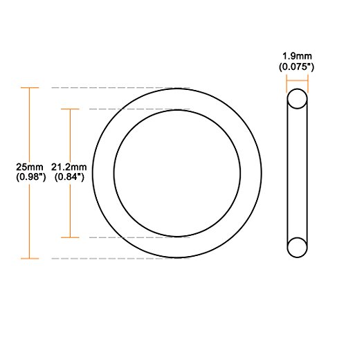 Uxcell Silicone O-ring, 25 mm de diâmetro externo, 21,2 mm de diâmetro interno, largura de 1,9 mm, anéis de vedação VMQ vedando