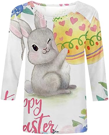 Camisas de Páscoa para mulheres Bunny Print 3/4 Manga Blusa da blusa da túnica redonda da túnica redonda da túnica de férias