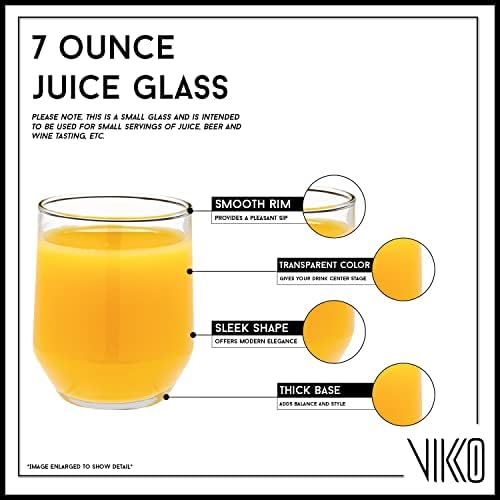 Vikko suco de óculos, 7 onças de xícaras para beber suco de laranja, água, copos de copo para crianças para degustação, suco de 7 onças de vidro, conjunto de 12 copos de vidro transparente