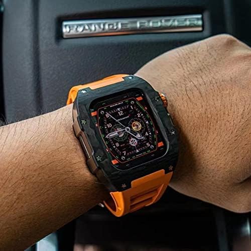 Modband Luxury Strap Carber Fiber Case para Apple Watch 8 7 45mm Kit de modos de borracha fluorina para iwatch 6 5 4 se 44mm