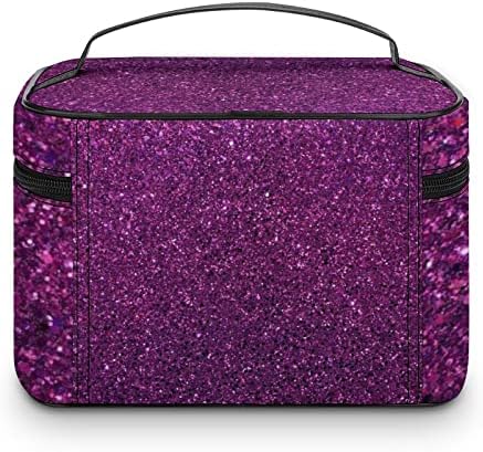 Bolsa de maquiagem, Purple Glitter Background Travel Travel Bolsa de maquiagem Case de maquiagem