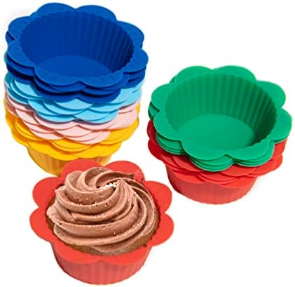 ANXBBO 24 PCS Silicone Muffin Liners com abas, forros de cupcake reutilizáveis ​​para panela de muffin de aço, copos de cozimento
