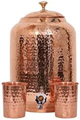 Pote de água/dispensador/recipiente/dispensador de água de cobre Matka Pot com tanque de design martelado de cobre