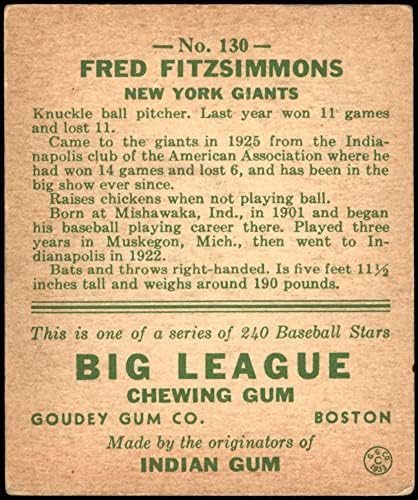 1933 Goudey 130 Fred Fitzsimmons New York Giants VG Giants