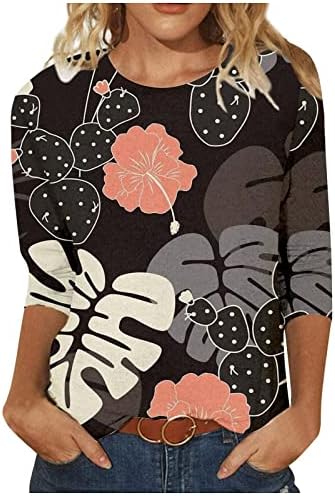 Camisas de verão de Firero para mulheres 2023, Womens Casual Tops elegantes Retro Butterfly Print 3/4 Sleeve Top Blouse