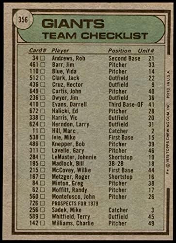 1979 Topps 356 Lista de verificação da equipe do Giants Joe Altobelli São Francisco Giants NM Giants