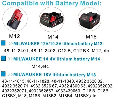 Substituição atualizada de Lalafo Milwaukee M12 M14 M18 Carregador de bateria de várias tensão, compatível com todos os Milwaukee 12V 14,4V 18V Bateria de íons de lítio XC, como M18 M12 M14 48-11-1850 48-11-1812.