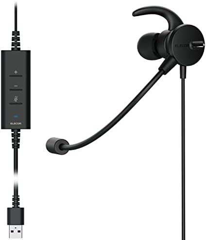 エレコム Elecom HS-EP100UNCBK fone de ouvido, conexão USB, microfone duplo, redução de ruído, mudo, função de volume, fones