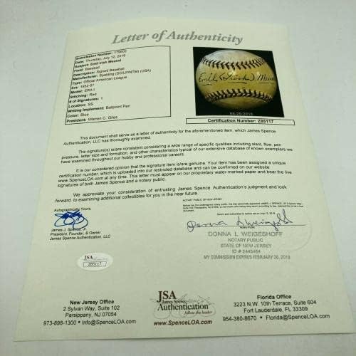 Emil Irish Meusel Single assinou a Liga Nacional Baseball JSA Coa New York Giants - Bolalls autografados