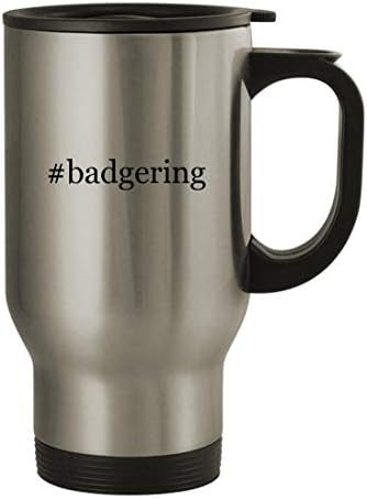 Presentes de Knick Knack badgering - Caneca de viagem de aço inoxidável de 14 onças, prata