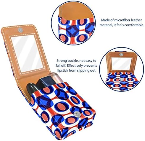 Caixa de batom oryuekan com espelho bolsa de maquiagem portátil fofa bolsa cosmética, padrão circular vermelho azul