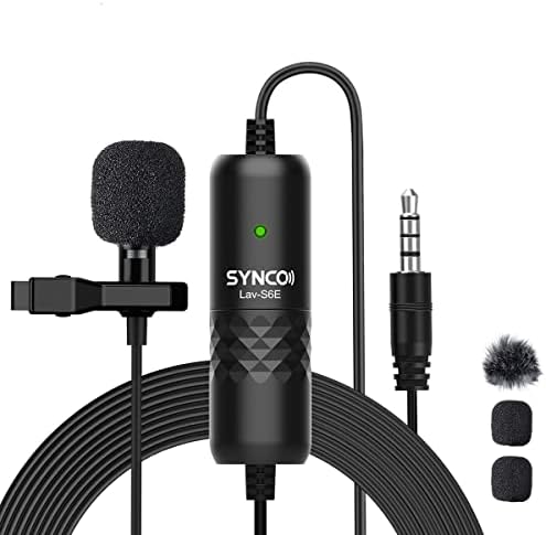 Syco Lavalier Mic, Lav S6E O condensador omnidirecional Recording Mic Compatível com iPhone iPad Video 6m/ 19,7ft cabo, Lavalier-microphone-omnidirectional-Recording-Mic