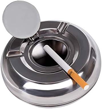 WJCCY Aço inoxidável à prova de vento cinza com tampa de cinzeiro de cigarro para a bandeja de cinzas para fumantes