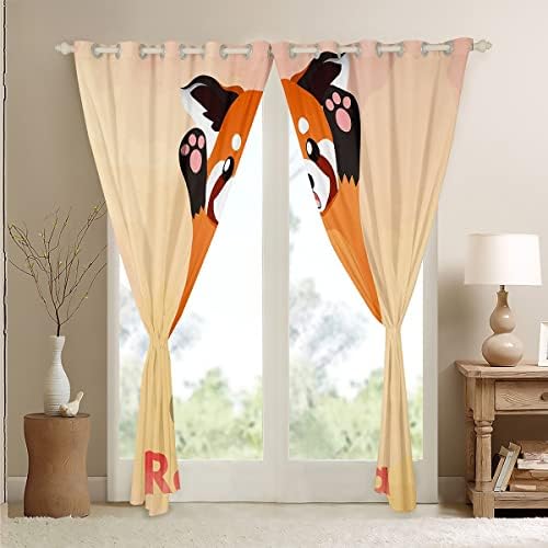 Feelyou fofa janela panda cortinas de desenho animado cortinas de panda vermelha para crianças meninos meninas meninas adoráveis