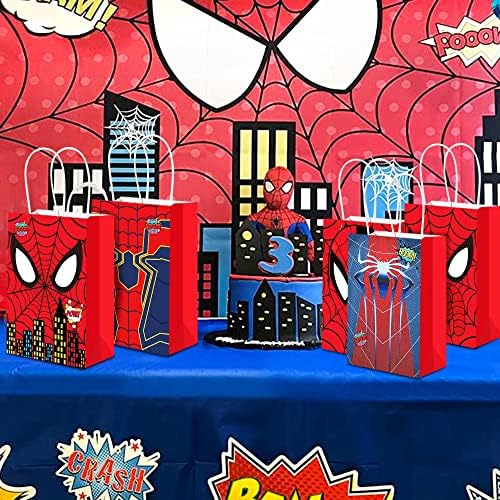 24 PCS Spider Hero Party Treat Sacols com alças, grande espessura de Kraft Spider Spider Impresso Godie Durável Goodie Tream