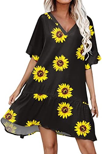 Vestidos casuais femininos 2023 estampa floral da moda da primavera V vestidos de praia Midi Hawaii, de manga curta Midi Hawaii