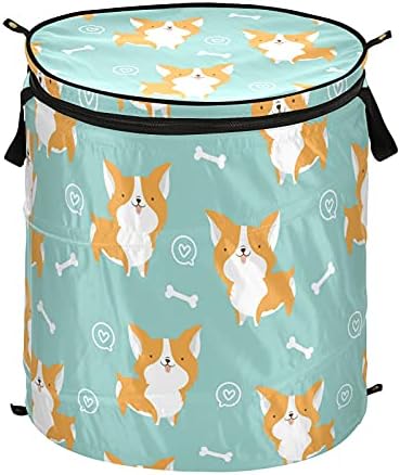 Animais fofos cachorro Pop up up lavanderia cesto com tampa de cesta de armazenamento dobrável Bolsa de lavanderia dobrável para camping berçário