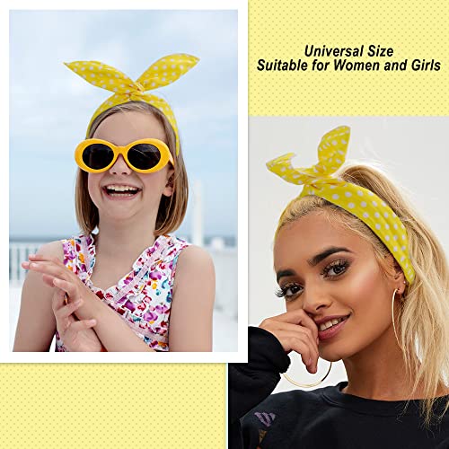 AHONEY 4PCS Bandada de cabeça amarela para meninas e mulheres polka Dot Bandas Retro 50s Cabelo Fio de fio Bow Farda de